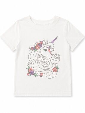 Cat & Jack White Unicorn Floral Graphic Tee